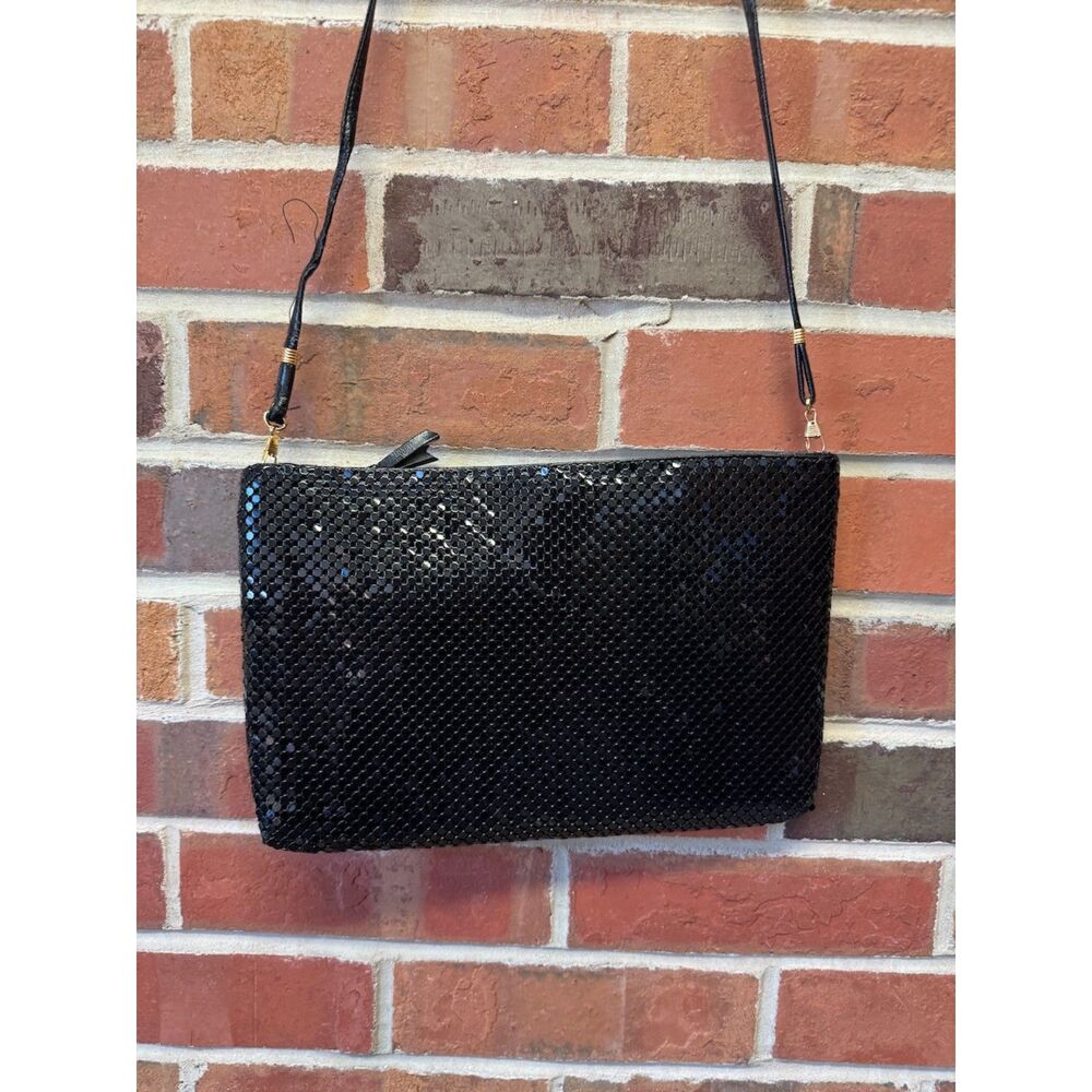 Vintage Black Sequin Clutch Shoulder Bag 90s Evening Purse